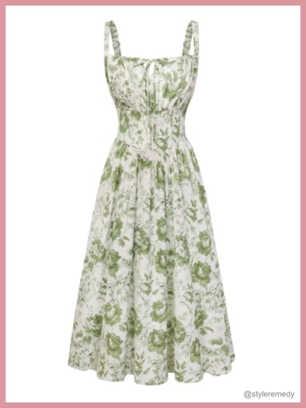Floral Corset Midi Dress with Pockets Smocked A-Line